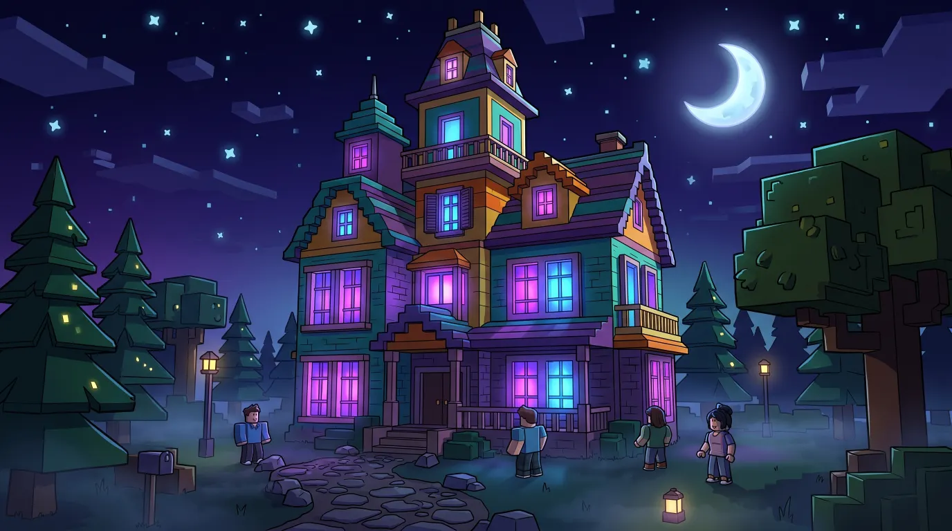 Mysterieus blokachtig Brookhaven huis met verlichte ramen - Brookhaven huis met twee verborgen kamers