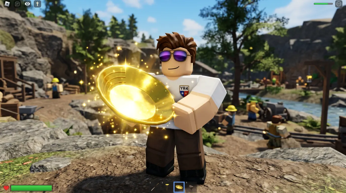 Golden Pan Prospecting - glanzend gouden pan met glittering particles - Roblox Prospecting