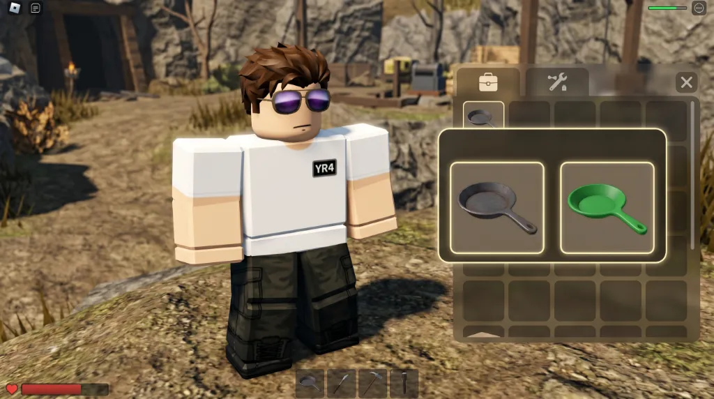 Roblox avatar onderzoekt Crystal Cavern River met Metal Pan - Prospecting strategy