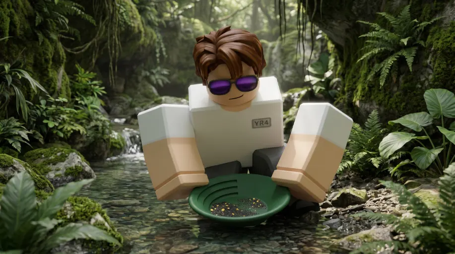 Panning gold in een jungle stream binnen Overgrown Grotto - Prospecting tactiek