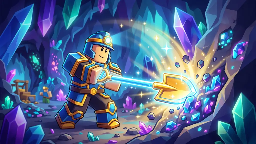 Divine Shovel Prospecting in actie tijdens het graven in Roblox Prospecting