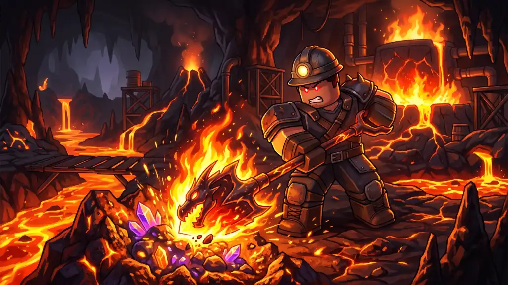 Dragonflame Shovel Prospecting in actie tijdens het graven in Roblox Prospecting