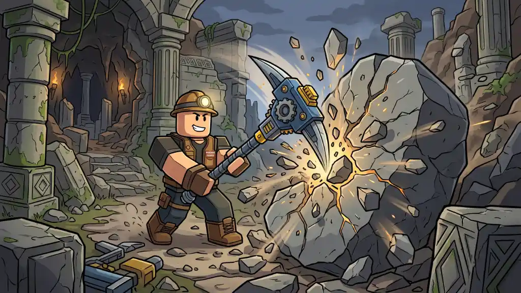 The Excavator Prospecting in actie tijdens het graven in Roblox Prospecting