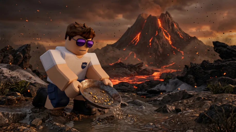 Panning voor rare gold near volcano met lava streams - Prospecting volcano strategy